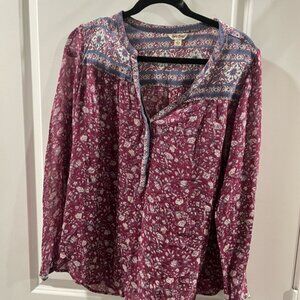 Lucky Brand Maroon and Blue Patterned Blouse